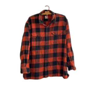 Men's Levi's Thick 100% Cotton Button Front Orange & Black Plaid Shirt Size XXL